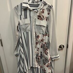 WHY Mixed Print Shirt Dress NWT Striped Polka Dot Floral Button Collared Size M
